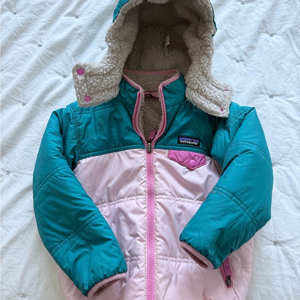 Patagonia Teal and Pink Fleece-Lined Jacket